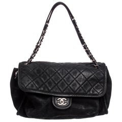Chanel Black Distressed Caviar Leather Large Flap Bag