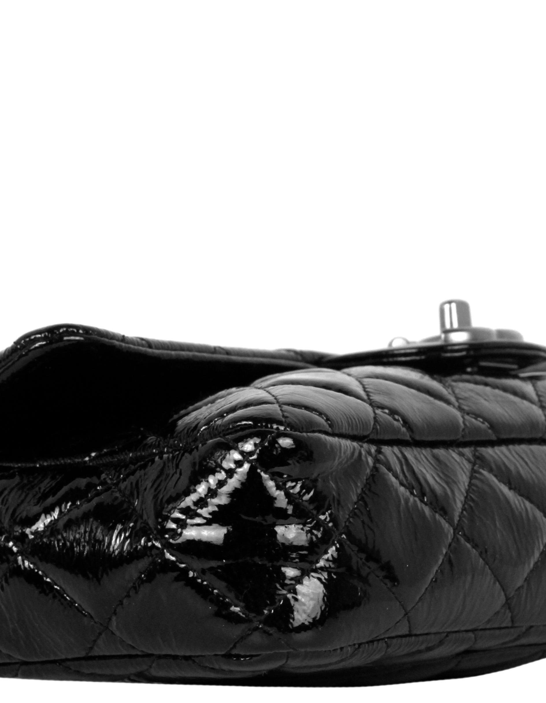 Chanel Black Distressed Patent Quilted East West Flap Bag 1