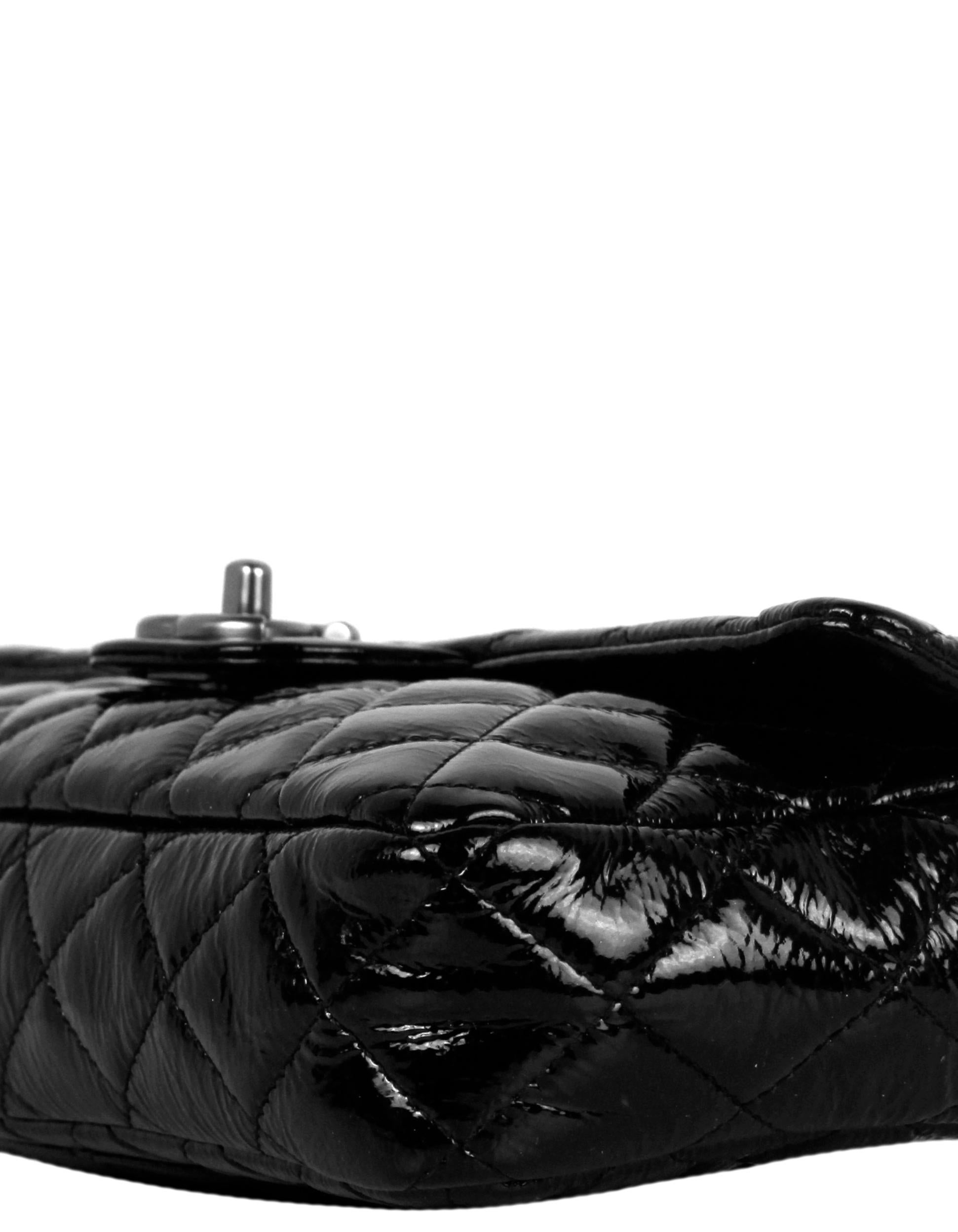 Chanel Black Distressed Patent Quilted East West Flap Bag 2