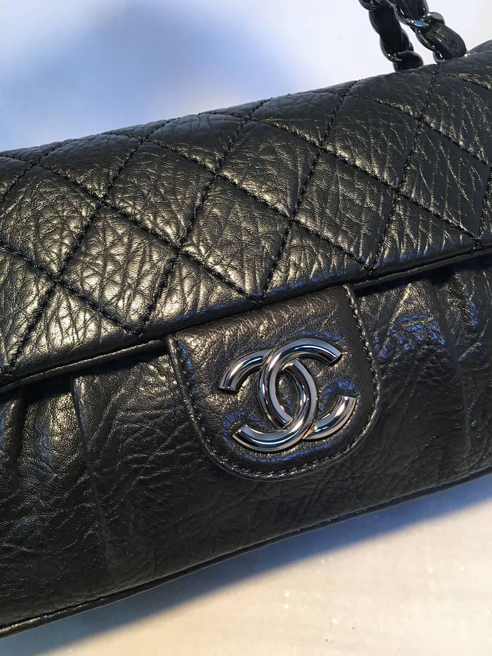Chanel Black Textured Quilted Calfskin Classic Flap Shoulder Bag 1