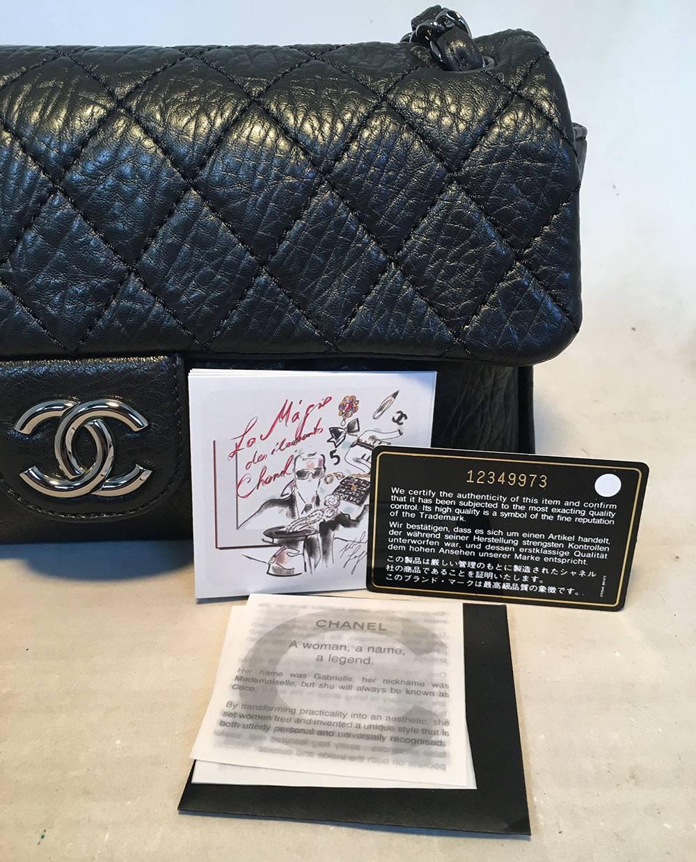 Chanel Black Textured Quilted Calfskin Classic Flap Shoulder Bag 5