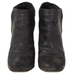CHANEL black DISTRESSED suede CHAIN DETAIL Ankle Boots Shoes 40.5