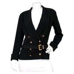 Chanel Black Double Breasted Belted Blazer Jacket circa 1980s