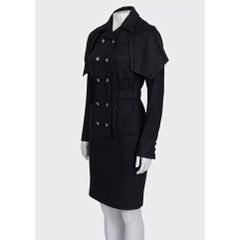 Chanel Black Double-Breasted Belted Dress FR 36 Wool Silk Blend