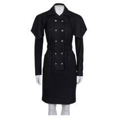 Chanel Black Double-Breasted Belted Dress FR 36 Wool Silk Blend