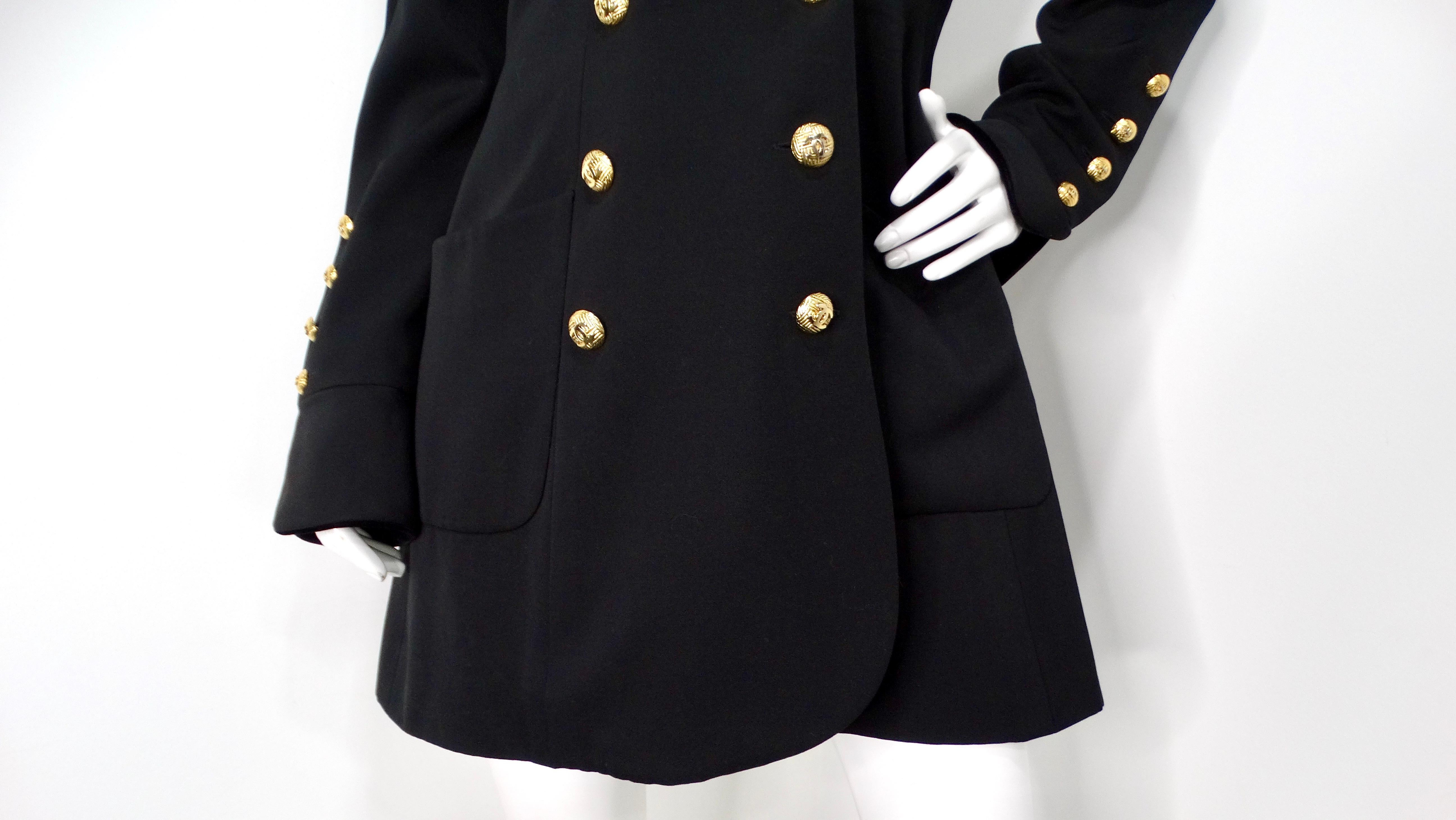 Women's Chanel Black Double Breasted Wool & Velvet Jacket Dress circa 1980s Documented For Sale