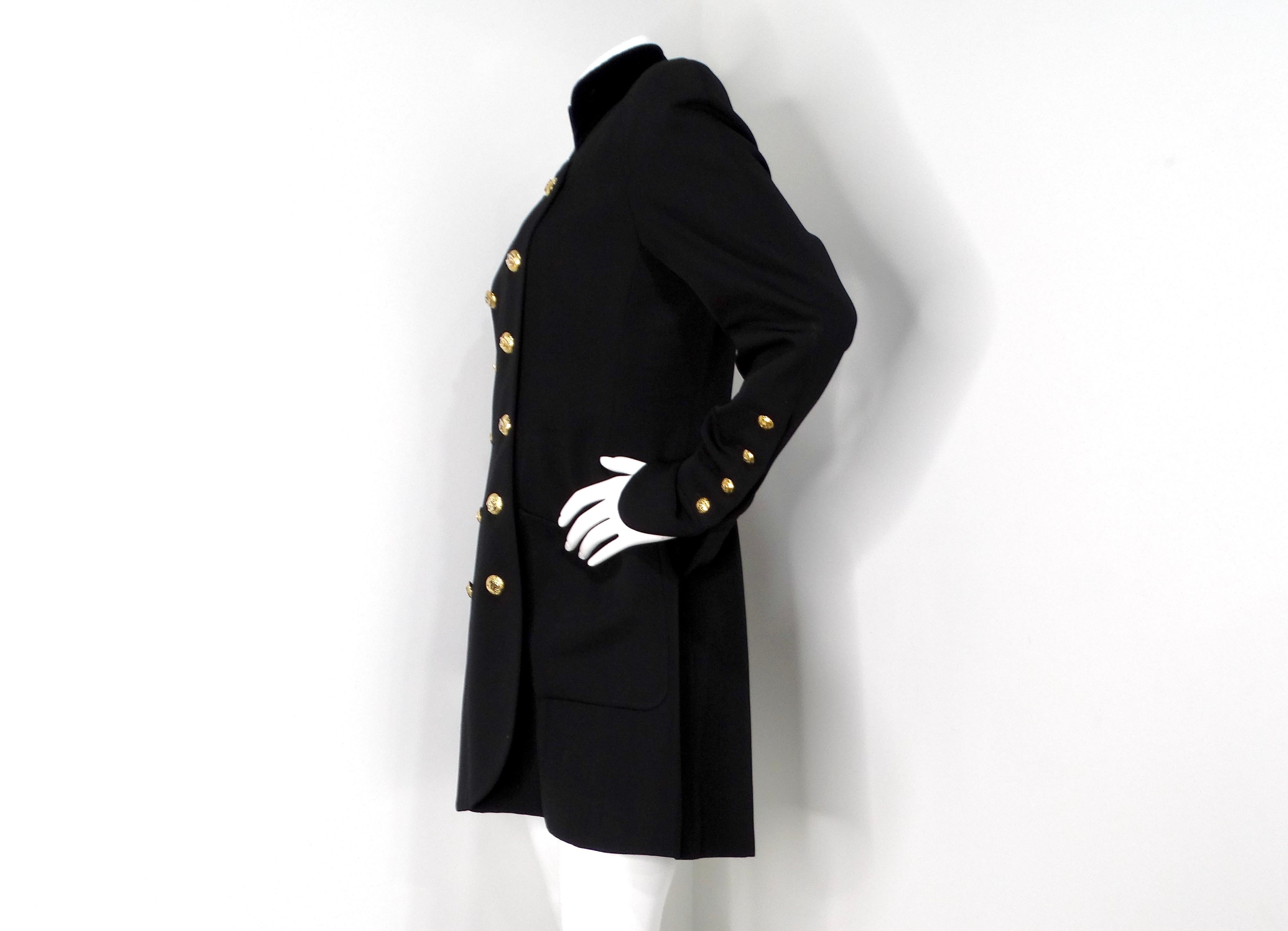 Chanel Black Double Breasted Wool & Velvet Jacket Dress circa 1980s Documented For Sale 3