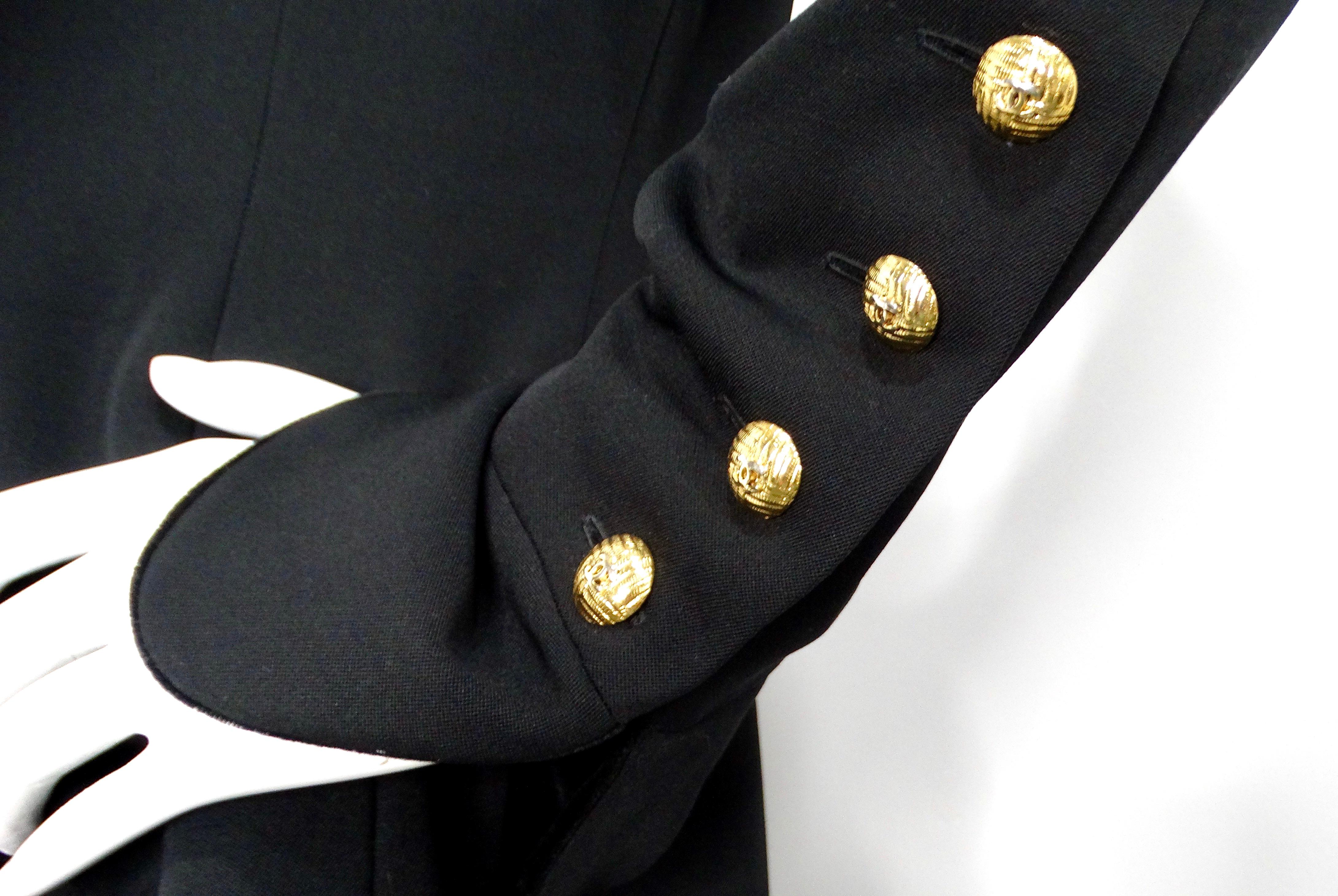 Chanel Black Double Breasted Wool & Velvet Jacket Dress circa 1980s Documented For Sale 4