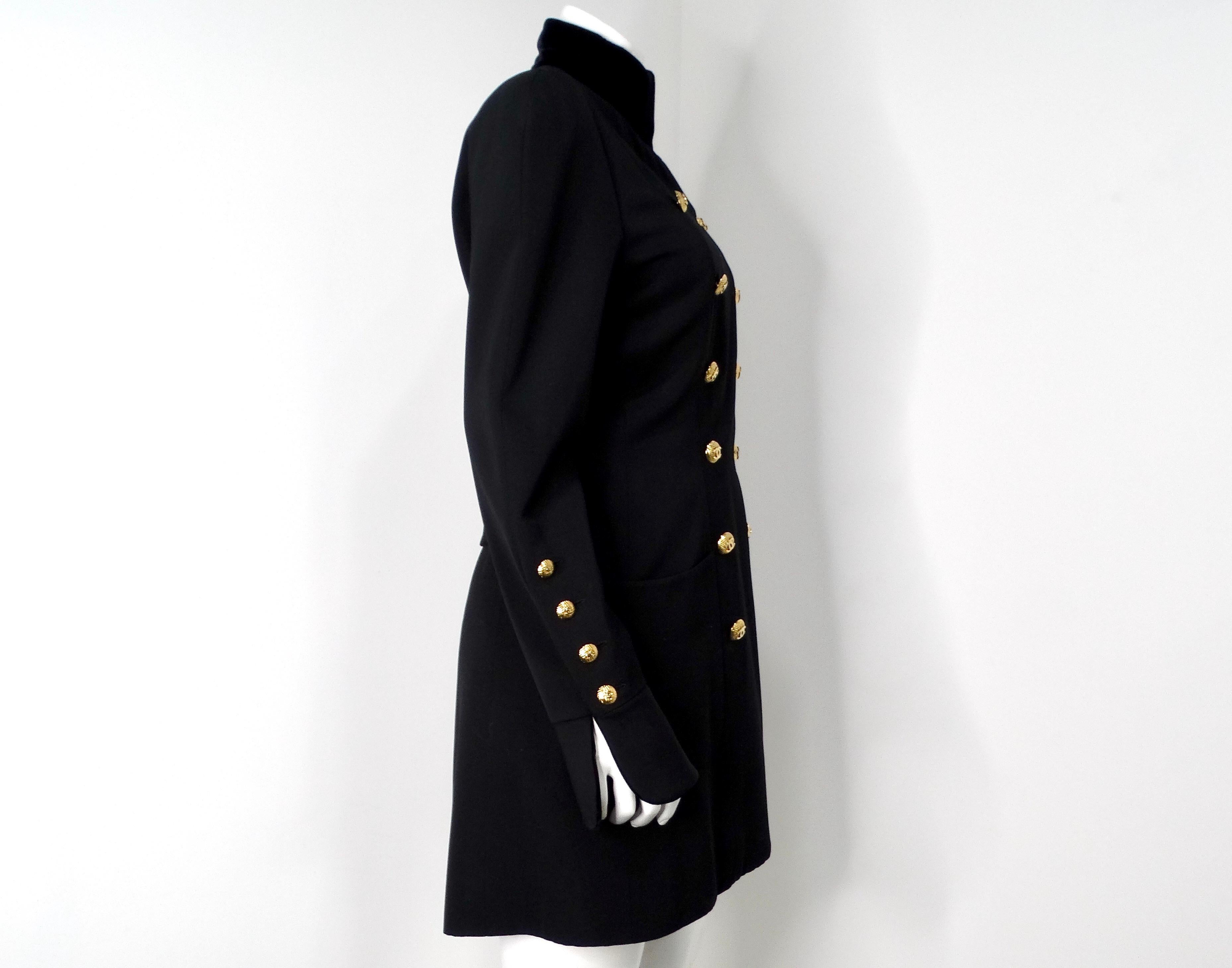 Chanel Black Double Breasted Wool & Velvet Jacket Dress circa 1980s Documented For Sale 5