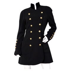 Chanel Black Double Breasted Wool & Velvet Jacket Dress circa 1980s Documented