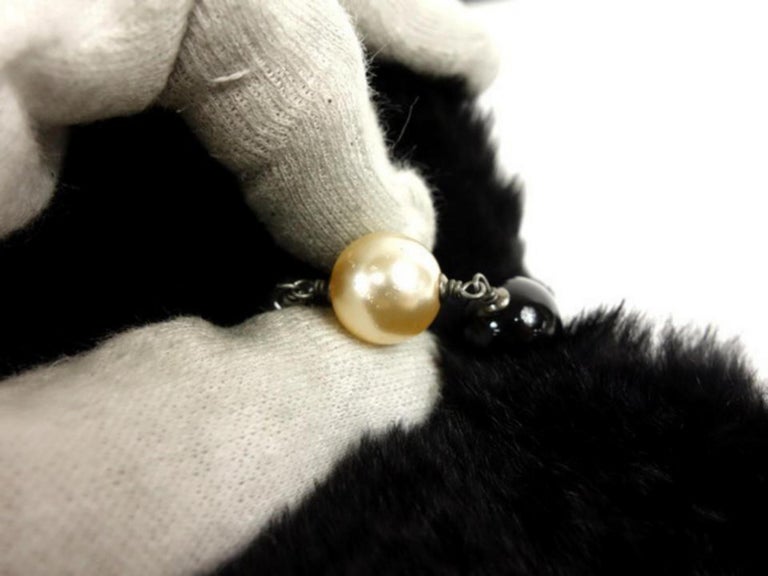 Chanel Black Double Cc Charm Pearl Rabbit Fur Scarf 231526 For Sale at ...