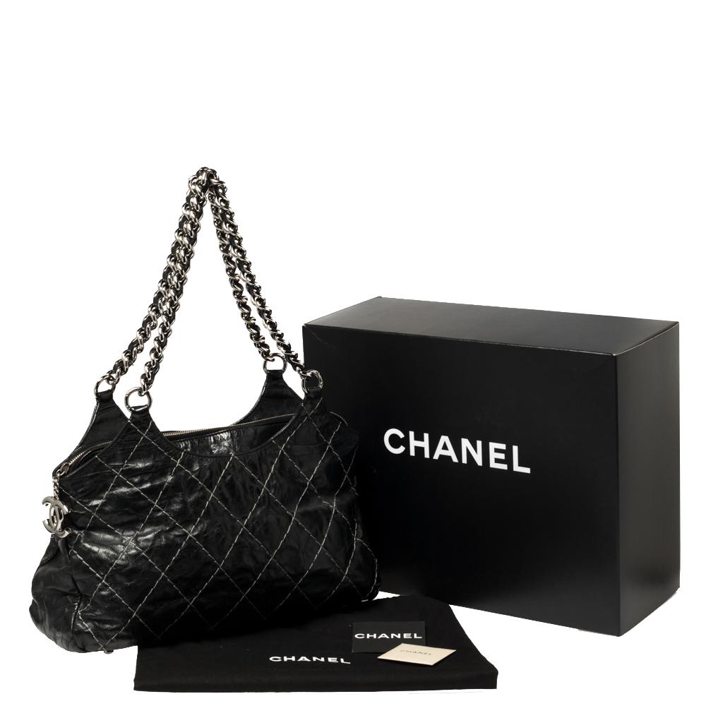 Chanel Black Double Stitched Quilted Leather Chain Bag 10
