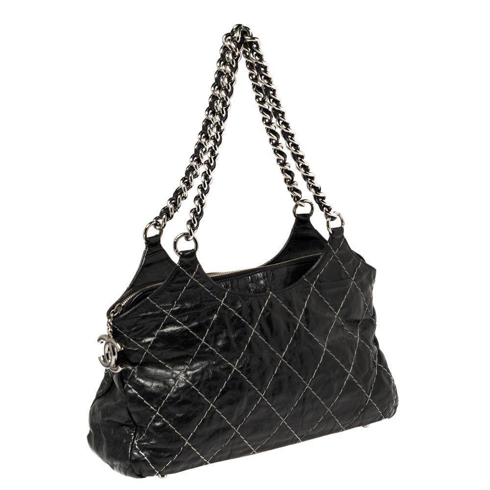 Women's Chanel Black Double Stitched Quilted Leather Chain Bag