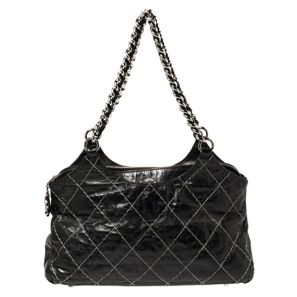 Chanel Black Double Stitched Quilted Leather Chain Bag