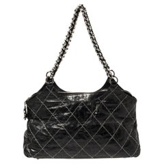 Chanel Black Double Stitched Quilted Leather Chain Bag