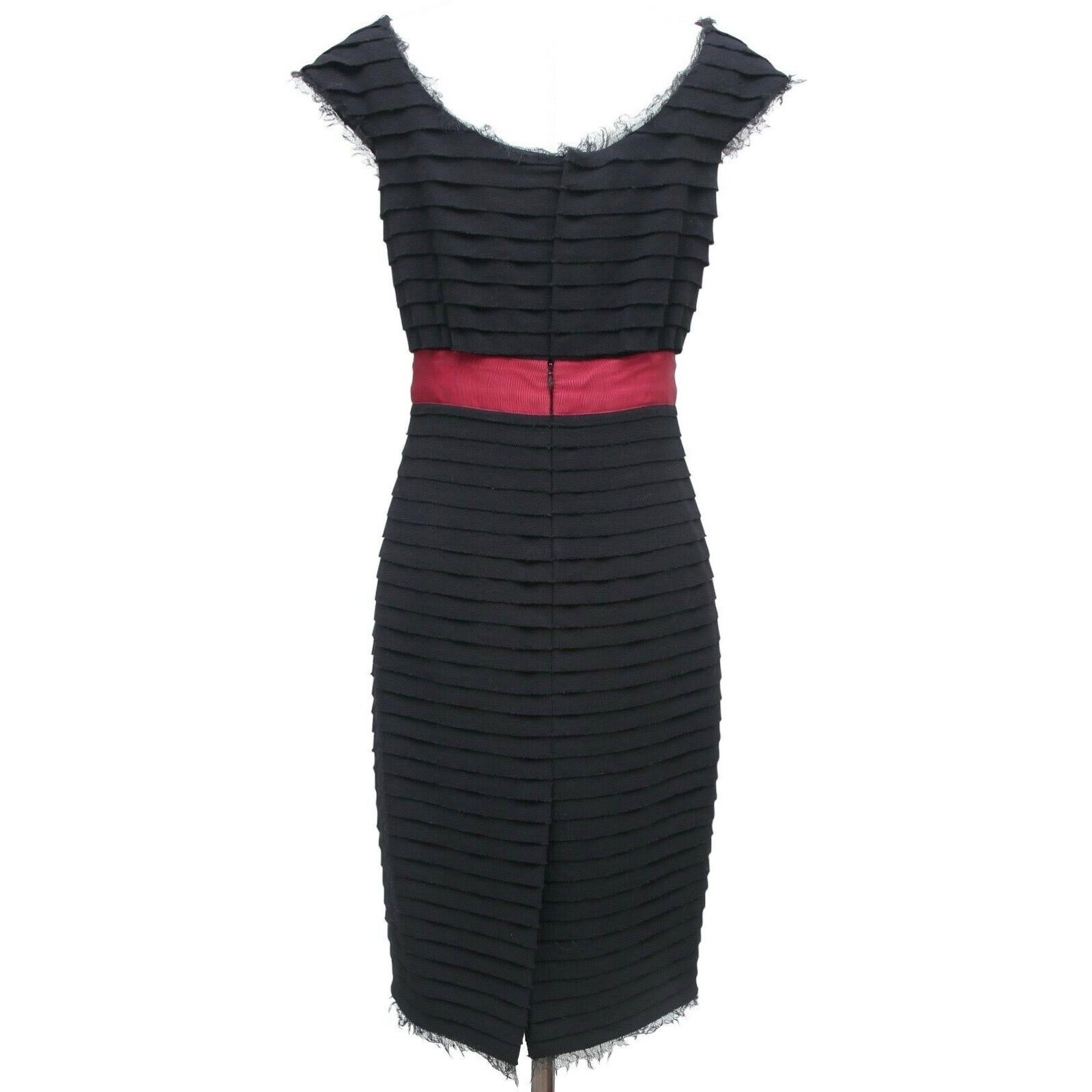 CHANEL Dress Cap Sleeve Black Cocktail Evening Tiered Bow Sheath Wool Sz 38 For Sale 1