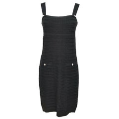 CHANEL Black Dress Knit Sweater Cotton Cashmere Sleeveless Crystals Sz 38 2012