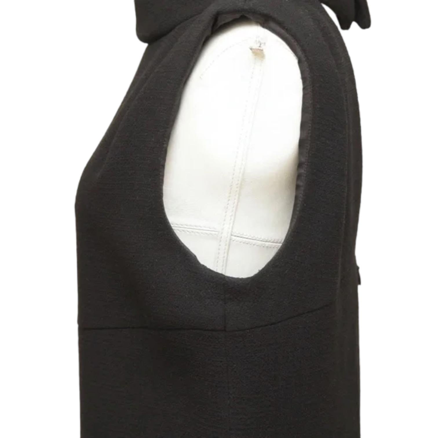 CHANEL Black Dress Sleeveless Shift Cowl Neck Cutout Wool Sz 40 Fall 2012 6