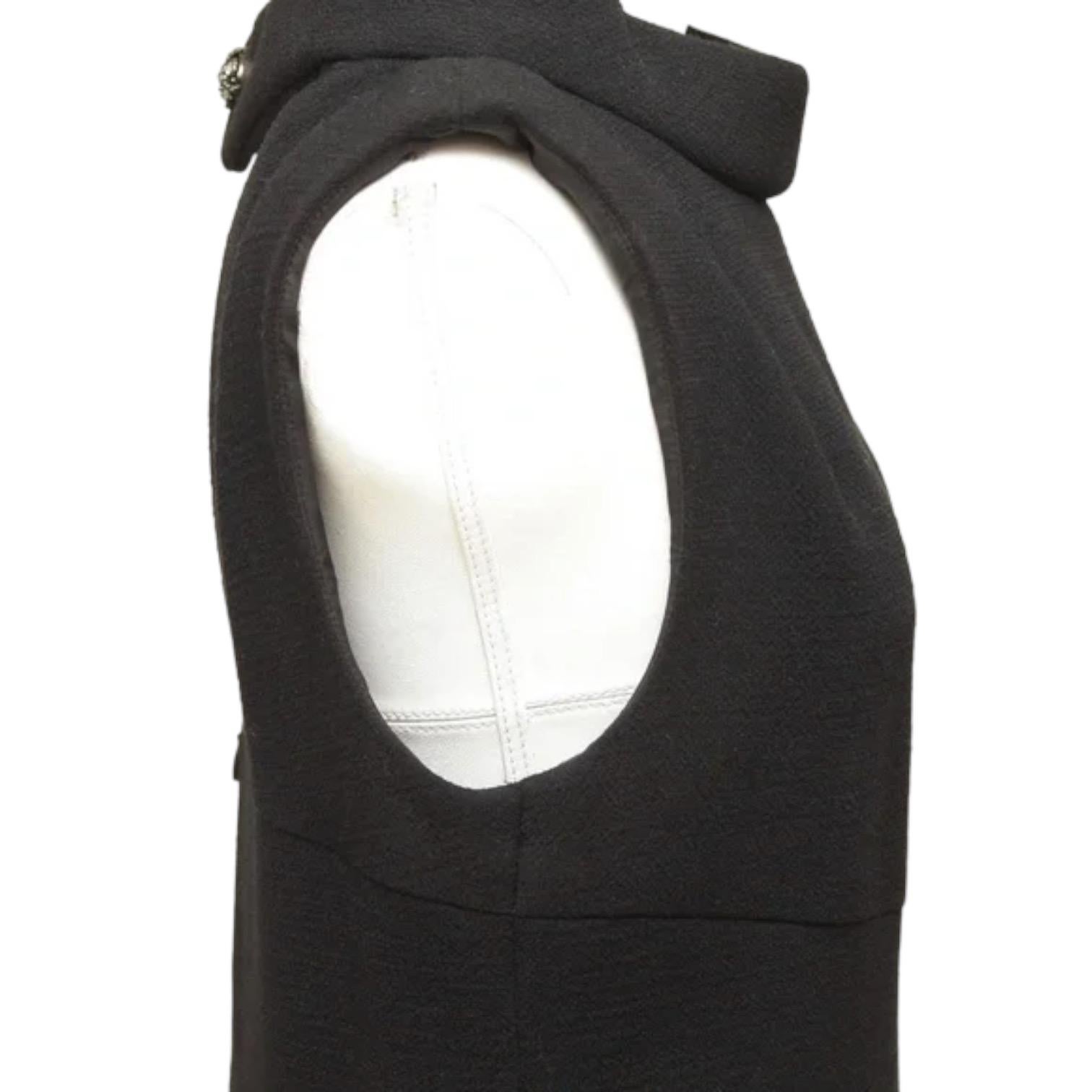 CHANEL Black Dress Sleeveless Shift Cowl Neck Cutout Wool Sz 40 Fall 2012 7
