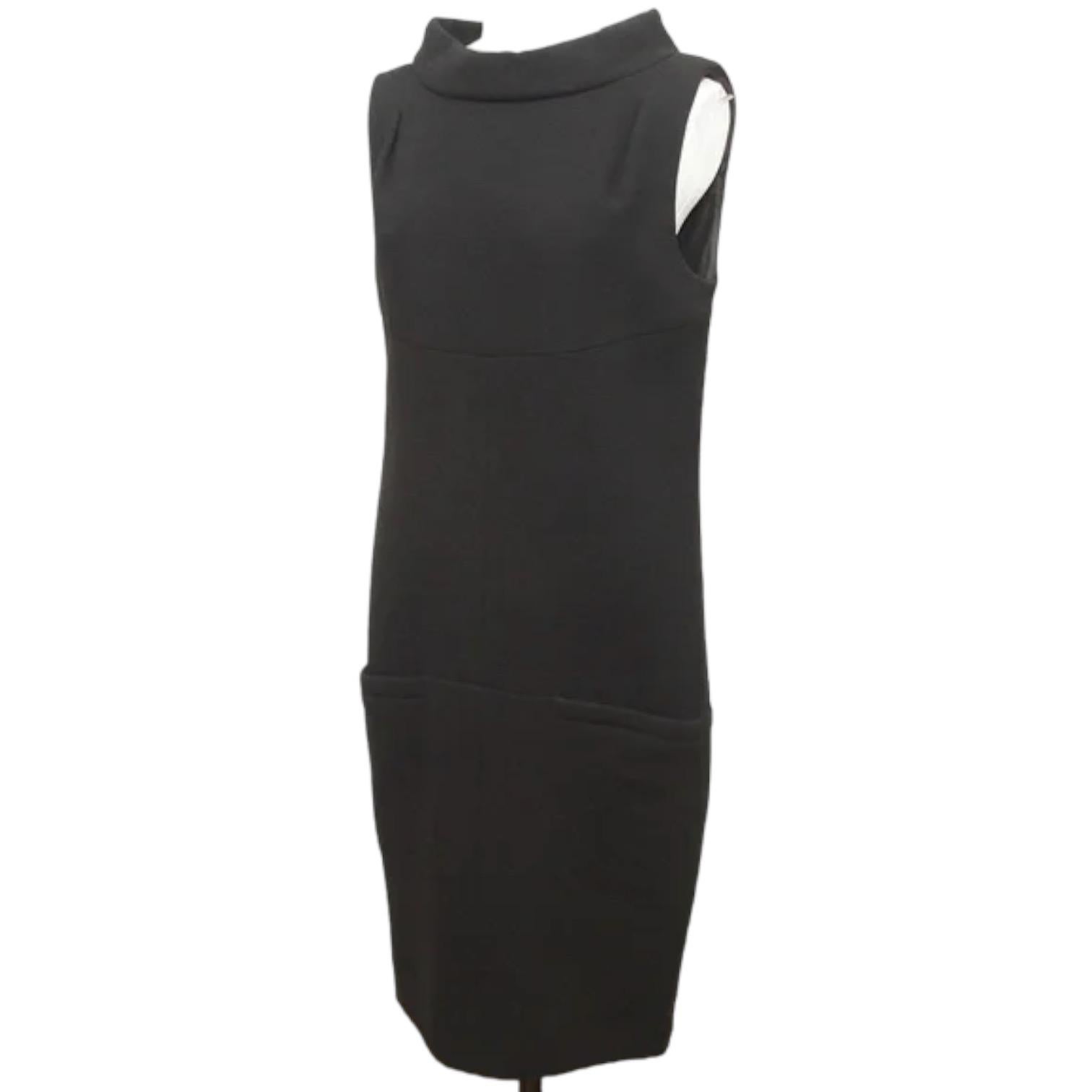 CHANEL Black Dress Sleeveless Shift Cowl Neck Cutout Wool Sz 40 Fall 2012 In Good Condition In Hollywood, FL