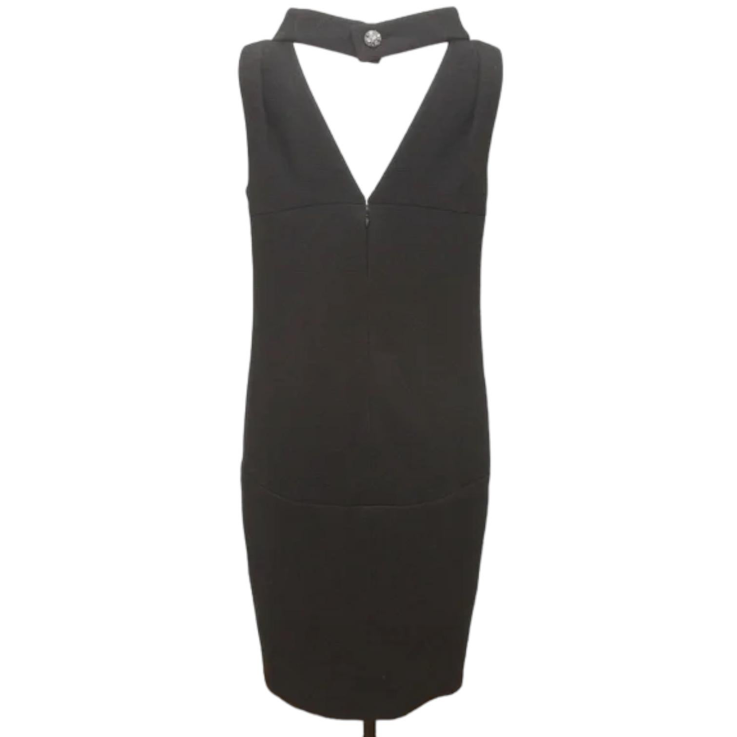 Women's CHANEL Black Dress Sleeveless Shift Cowl Neck Cutout Wool Sz 40 Fall 2012