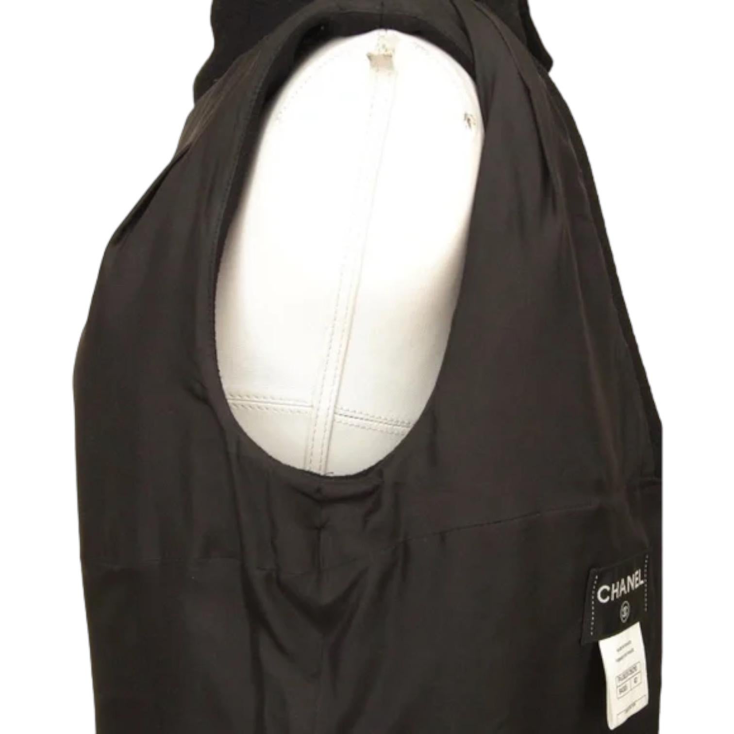 CHANEL Black Dress Sleeveless Shift Cowl Neck Cutout Wool Sz 40 Fall 2012 3
