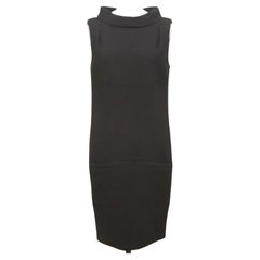 CHANEL Black Dress Sleeveless Shift Cowl Neck Cutout Wool Sz 40 Fall 2012
