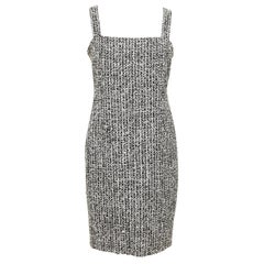 CHANEL Black Dress Sleeveless Tweed White Fantasy Shift Square Neck Sz 40 2014