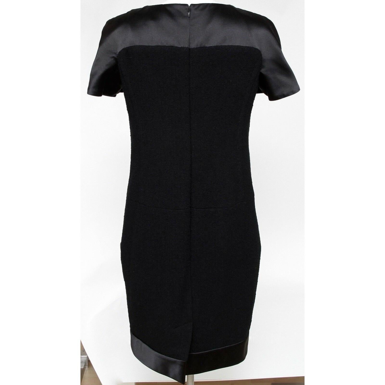 CHANEL Dress Wool Blend Black Satin Shift Cap Sleeve Gripoix Sz 38 2015 For Sale 6