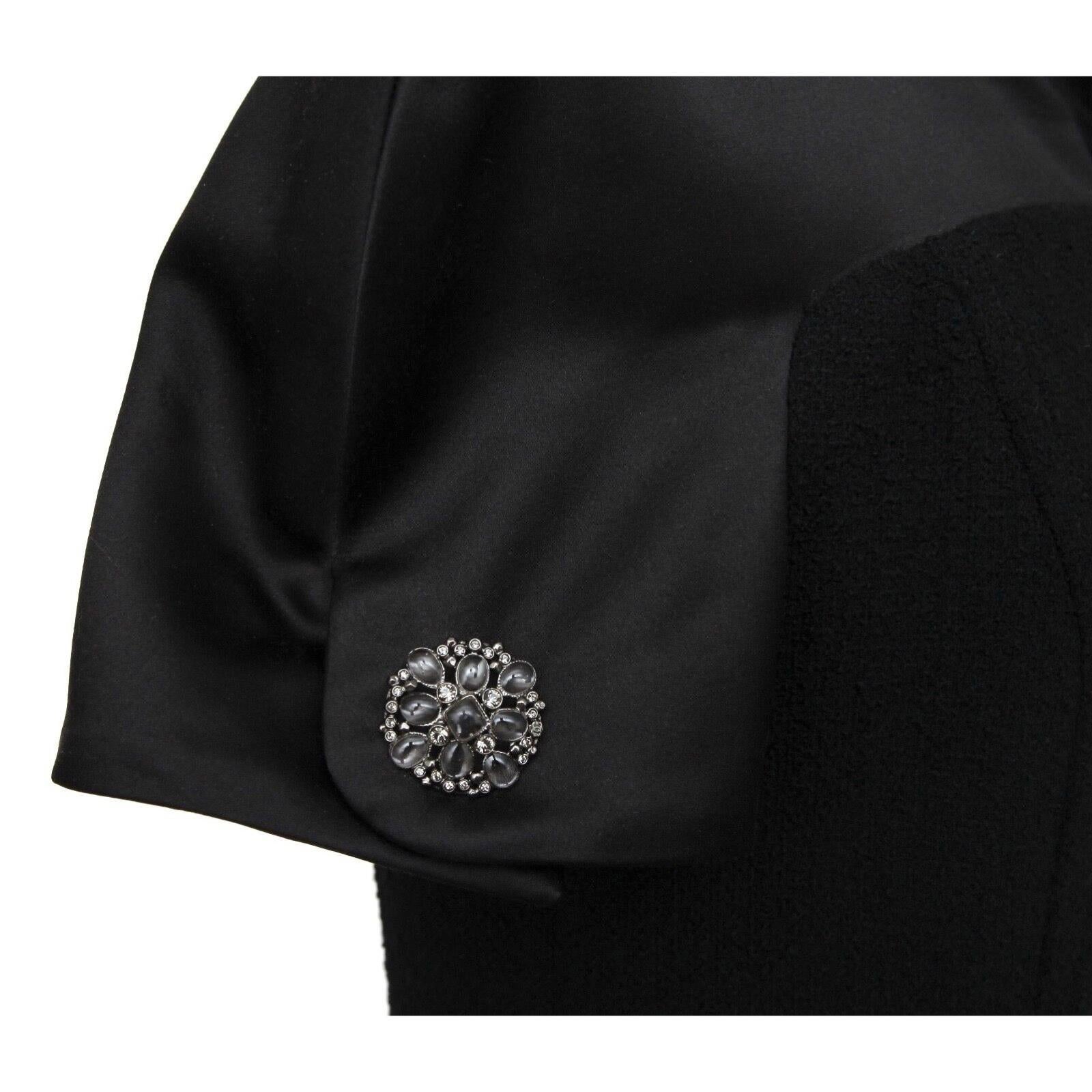 Women's CHANEL Dress Wool Blend Black Satin Shift Cap Sleeve Gripoix Sz 38 2015 For Sale