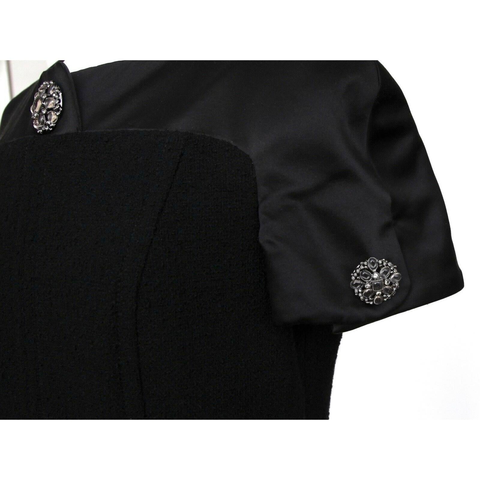 CHANEL Dress Wool Blend Black Satin Shift Cap Sleeve Gripoix Sz 38 2015 For Sale 1