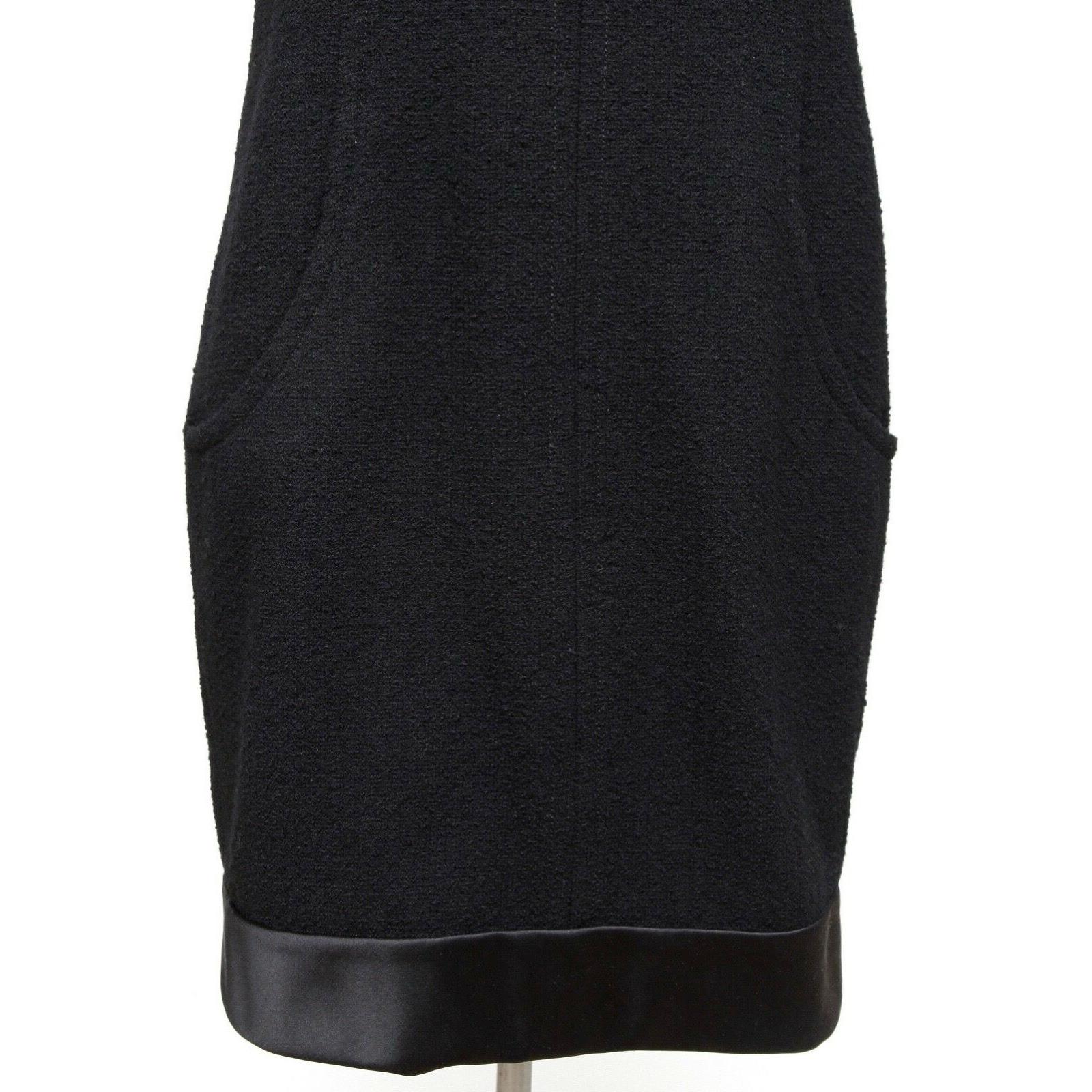 CHANEL Dress Wool Blend Black Satin Shift Cap Sleeve Gripoix Sz 38 2015 For Sale 3