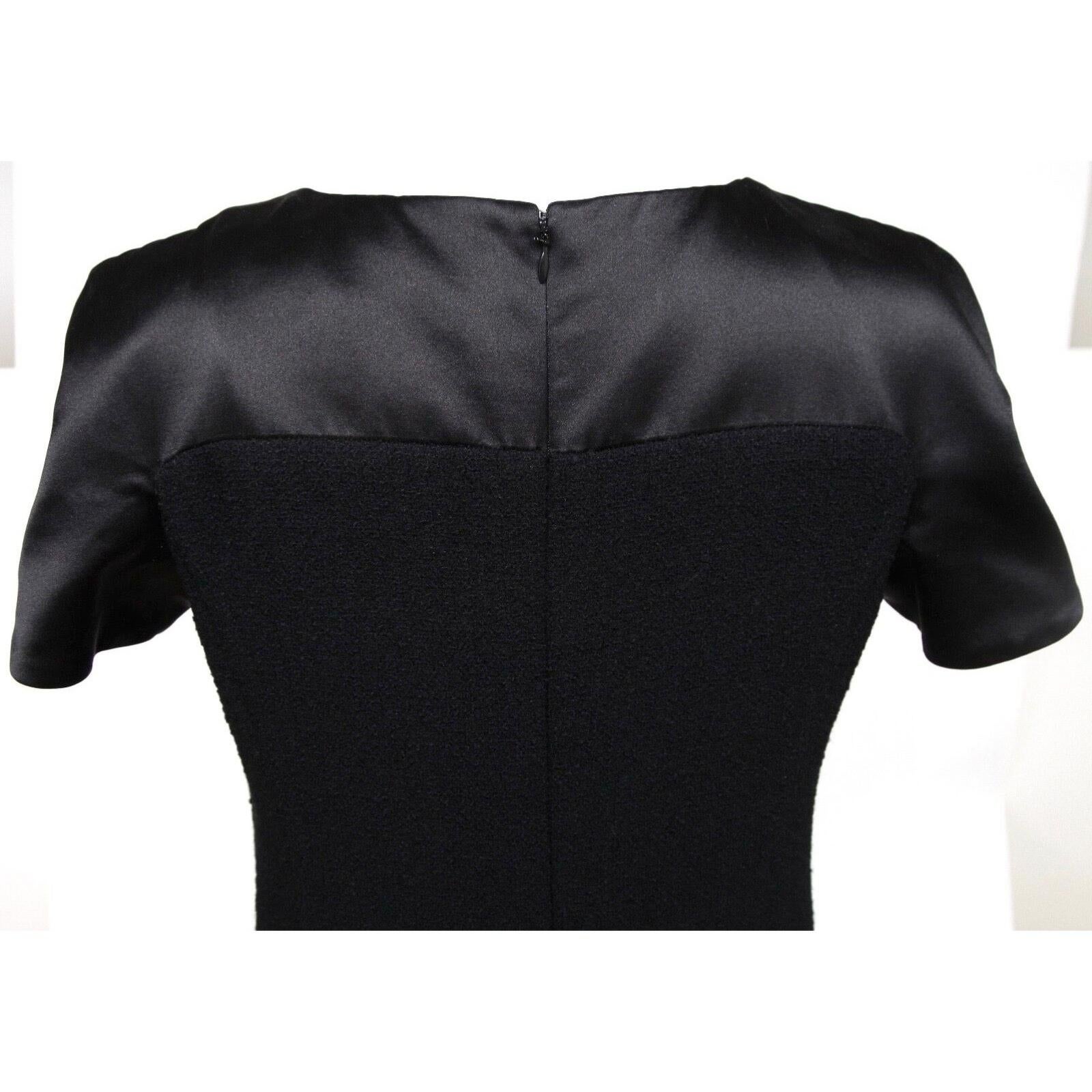 CHANEL Dress Wool Blend Black Satin Shift Cap Sleeve Gripoix Sz 38 2015 For Sale 4