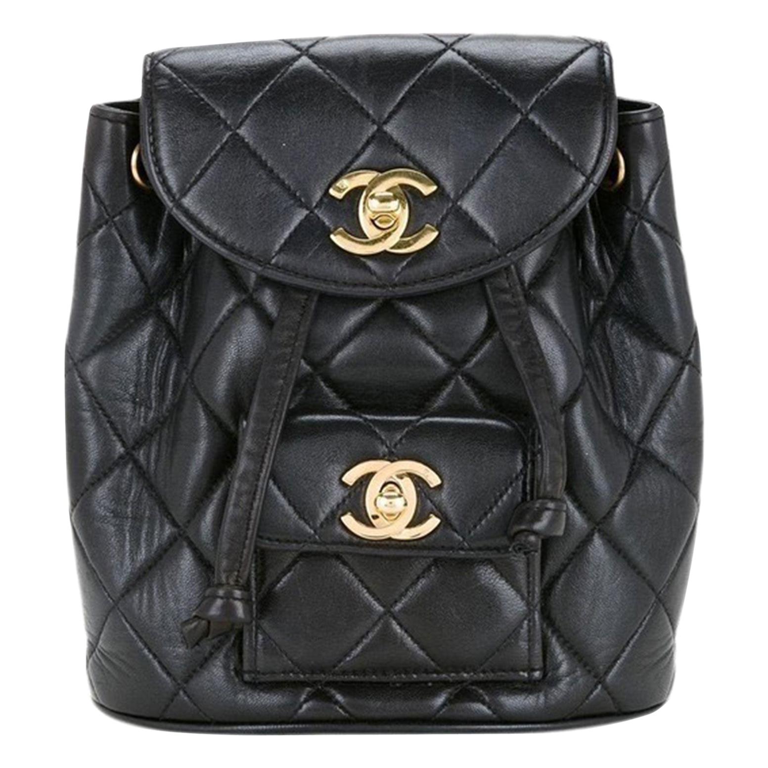 Chanel Black Duma Leather Quilted Micro Mini Rucksack Backpack In Good Condition For Sale In Miami, FL