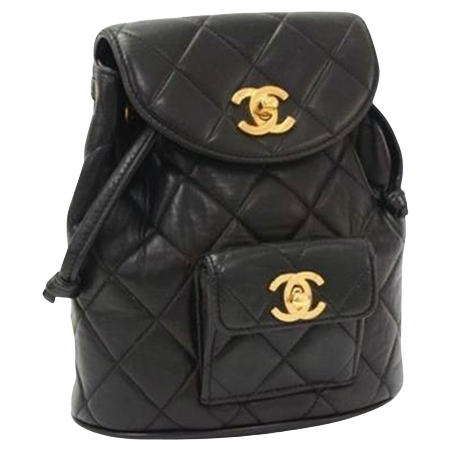 Chanel Black Duma Leather Quilted Micro Mini Rucksack Backpack For Sale