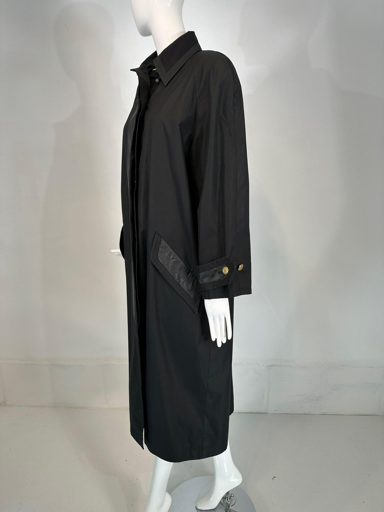 Chanel Black  Duster Style Distressed Vintage Raincoat 1980s 40 6