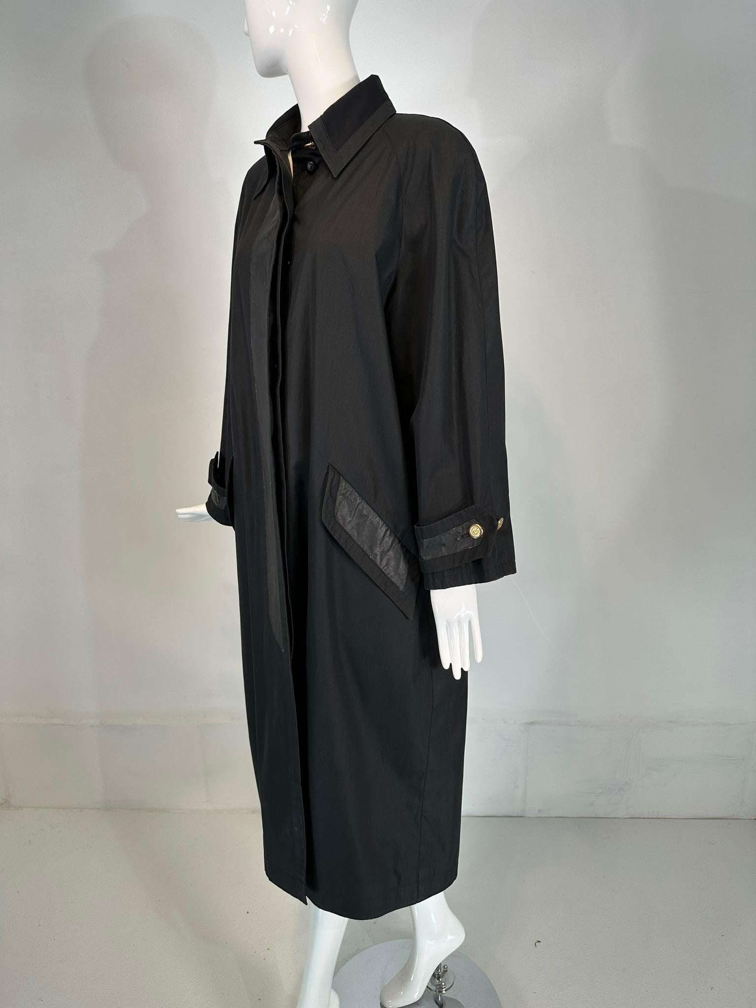 Chanel Black  Duster Style Distressed Vintage Raincoat 1980s 40 7