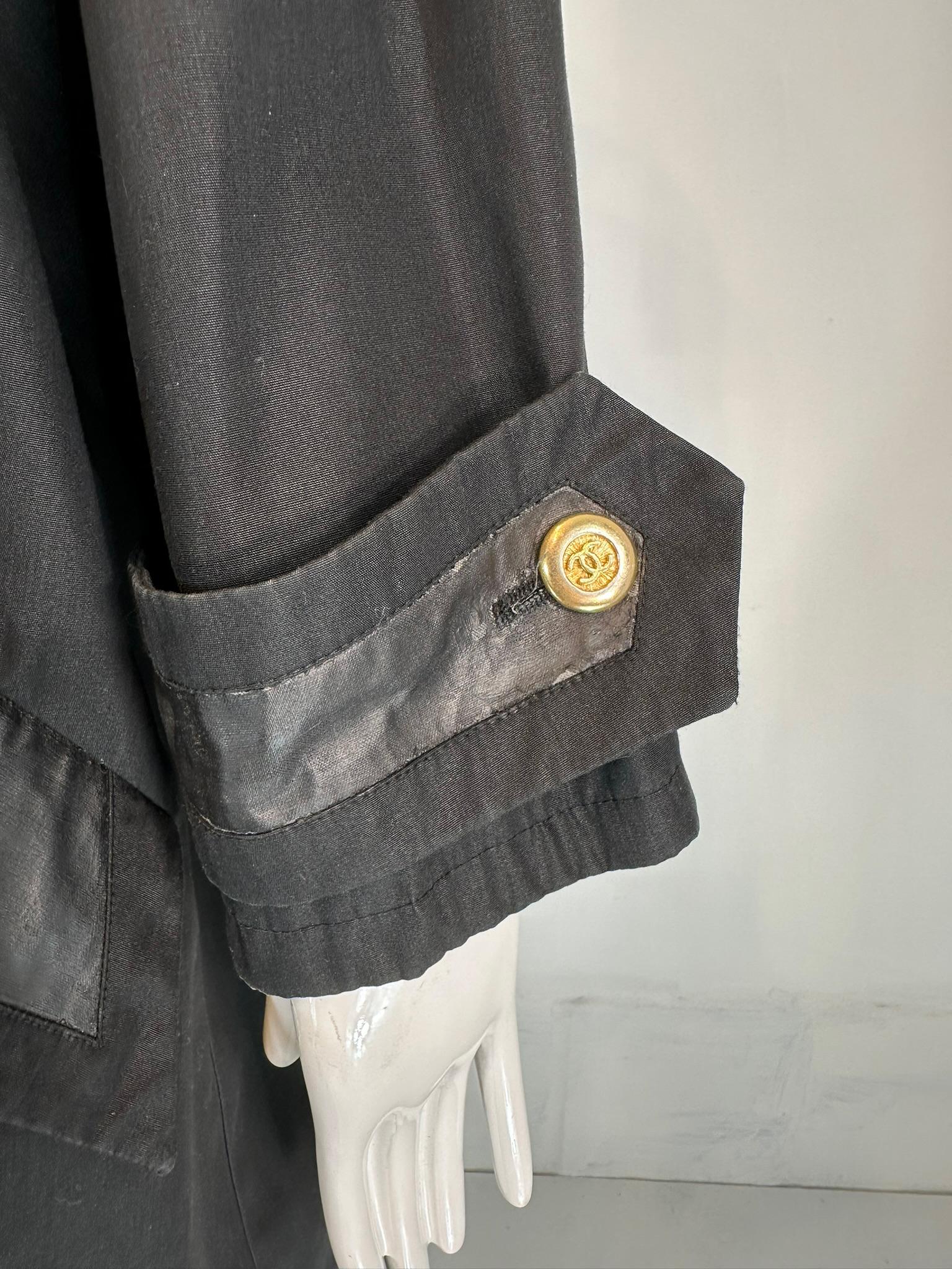 Chanel Black  Duster Style Distressed Vintage Raincoat 1980s 40 8
