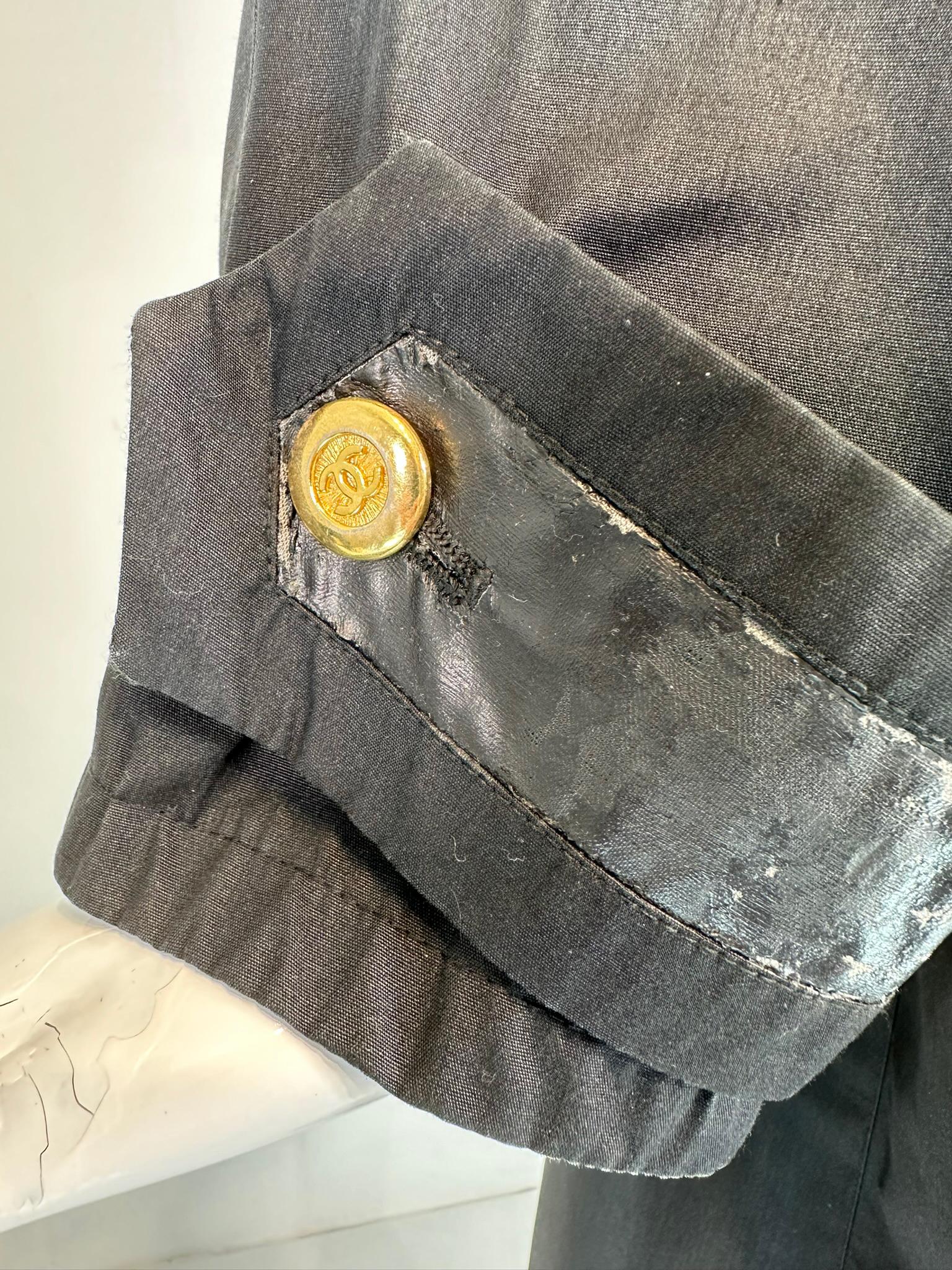 Chanel Black  Duster Style Distressed Vintage Raincoat 1980s 40 12