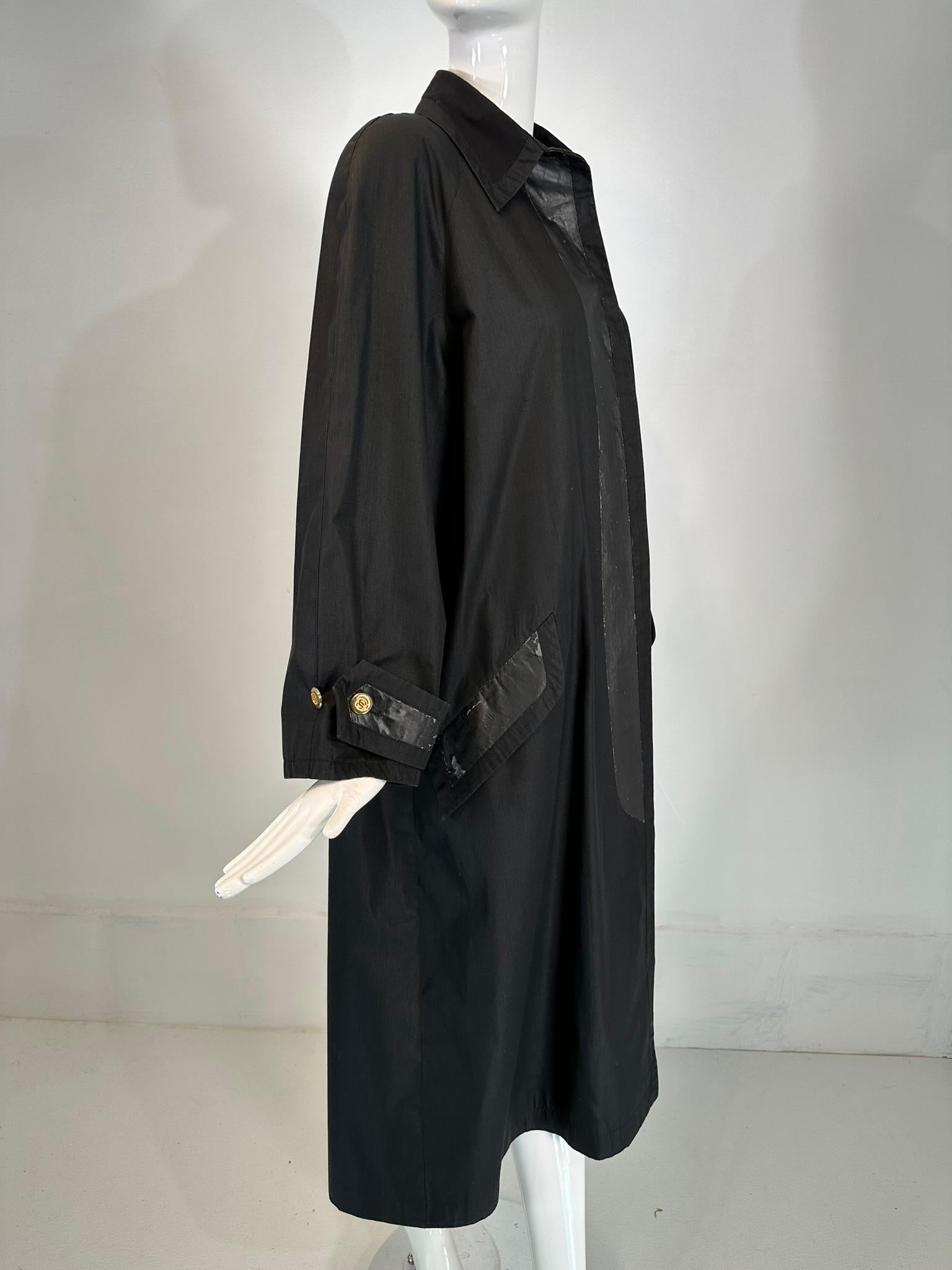 Chanel Black  Duster Style Distressed Vintage Raincoat 1980s 40 In Fair Condition In West Palm Beach, FL