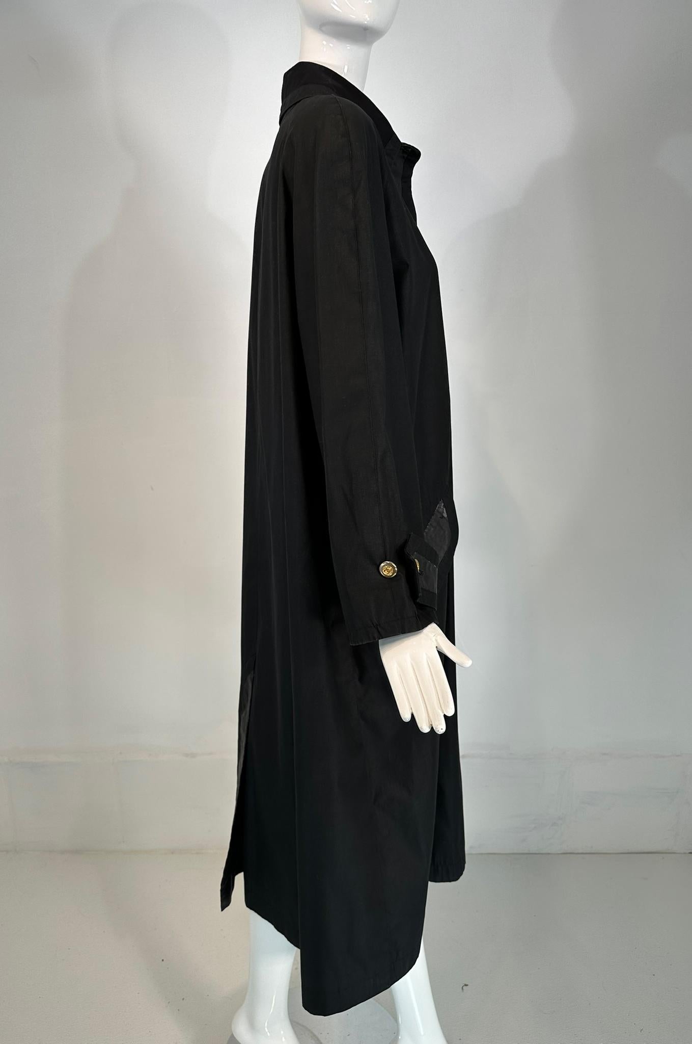 Women's Chanel Black  Duster Style Distressed Vintage Raincoat 1980s 40