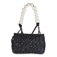 Chanel Black Ecru Tweed Medium Pearl Handle Flap
