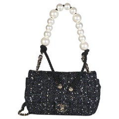 Chanel Black Ecru Tweed Medium Pearl Handle Flap