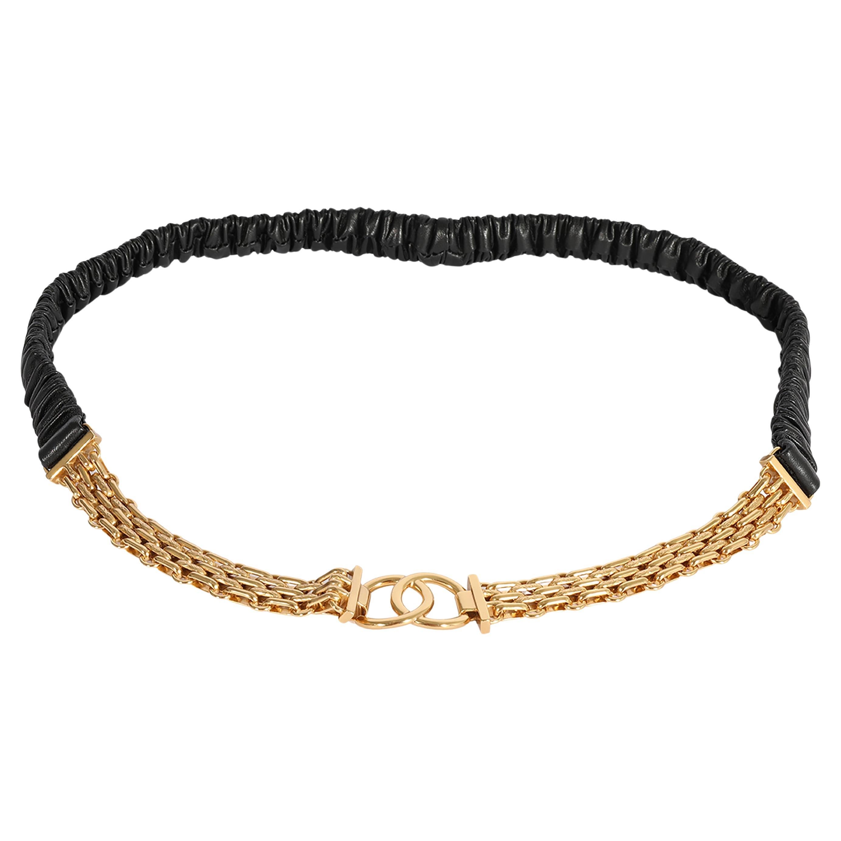 Chanel Black Elastic Lambskin & Gold Chain CC Belt
