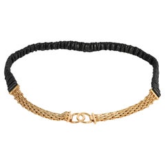 Chanel Black Elastic Lambskin & Gold Chain CC Belt