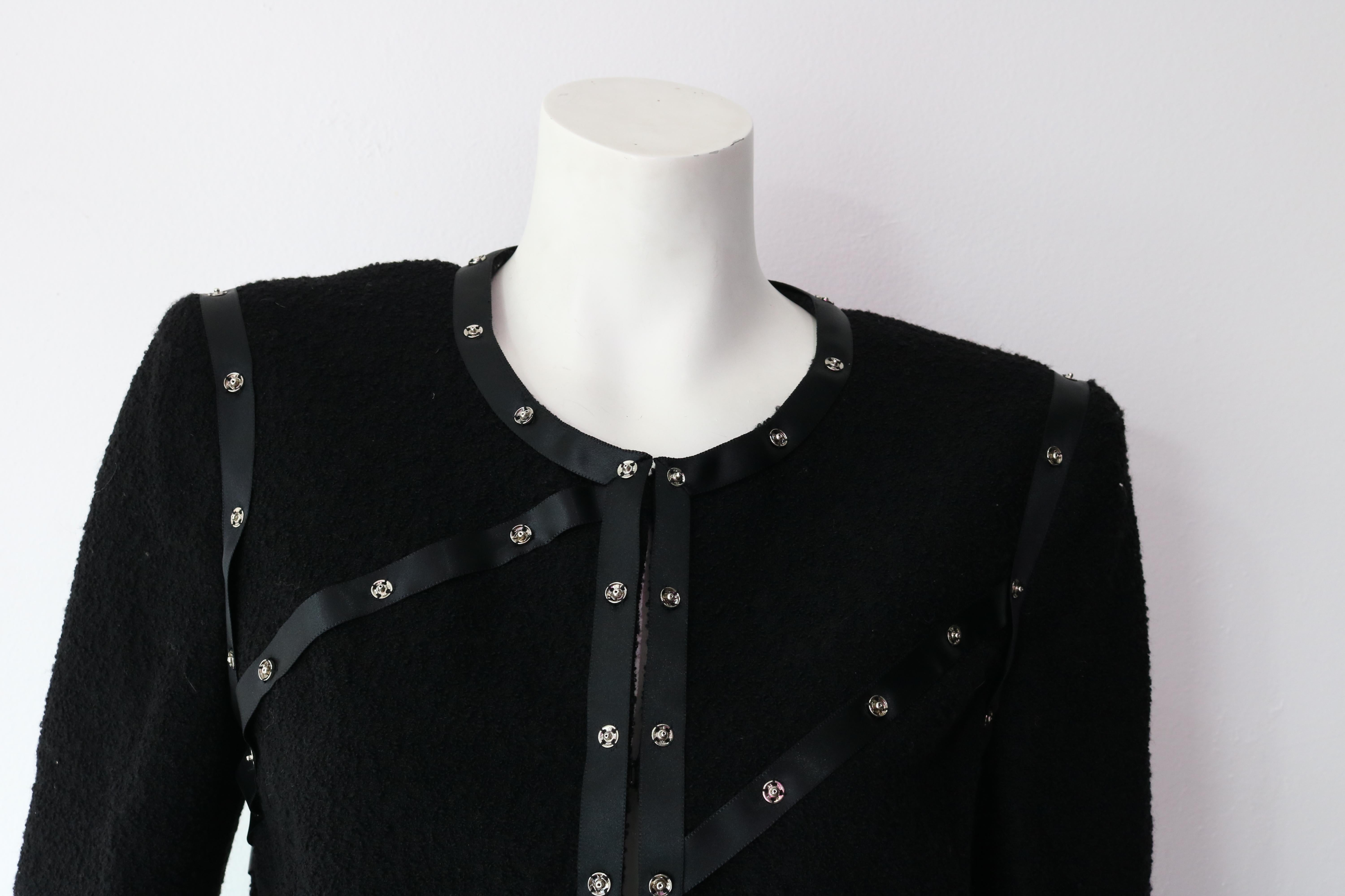 Chanel Black Embellished Jacket  with silver grommets Size M FALL 2003 2