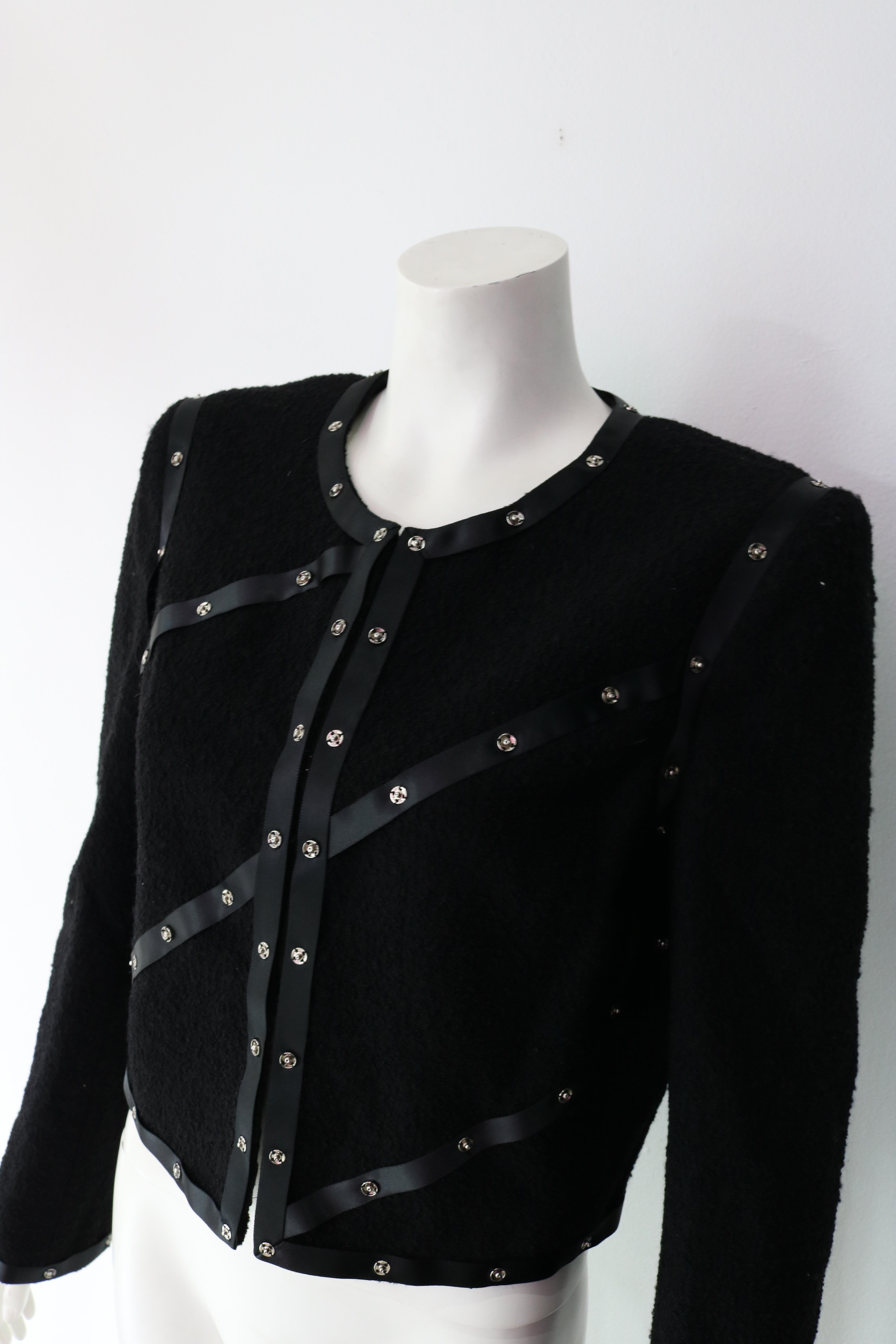 Chanel Black Embellished Jacket  with silver grommets Size M FALL 2003 3