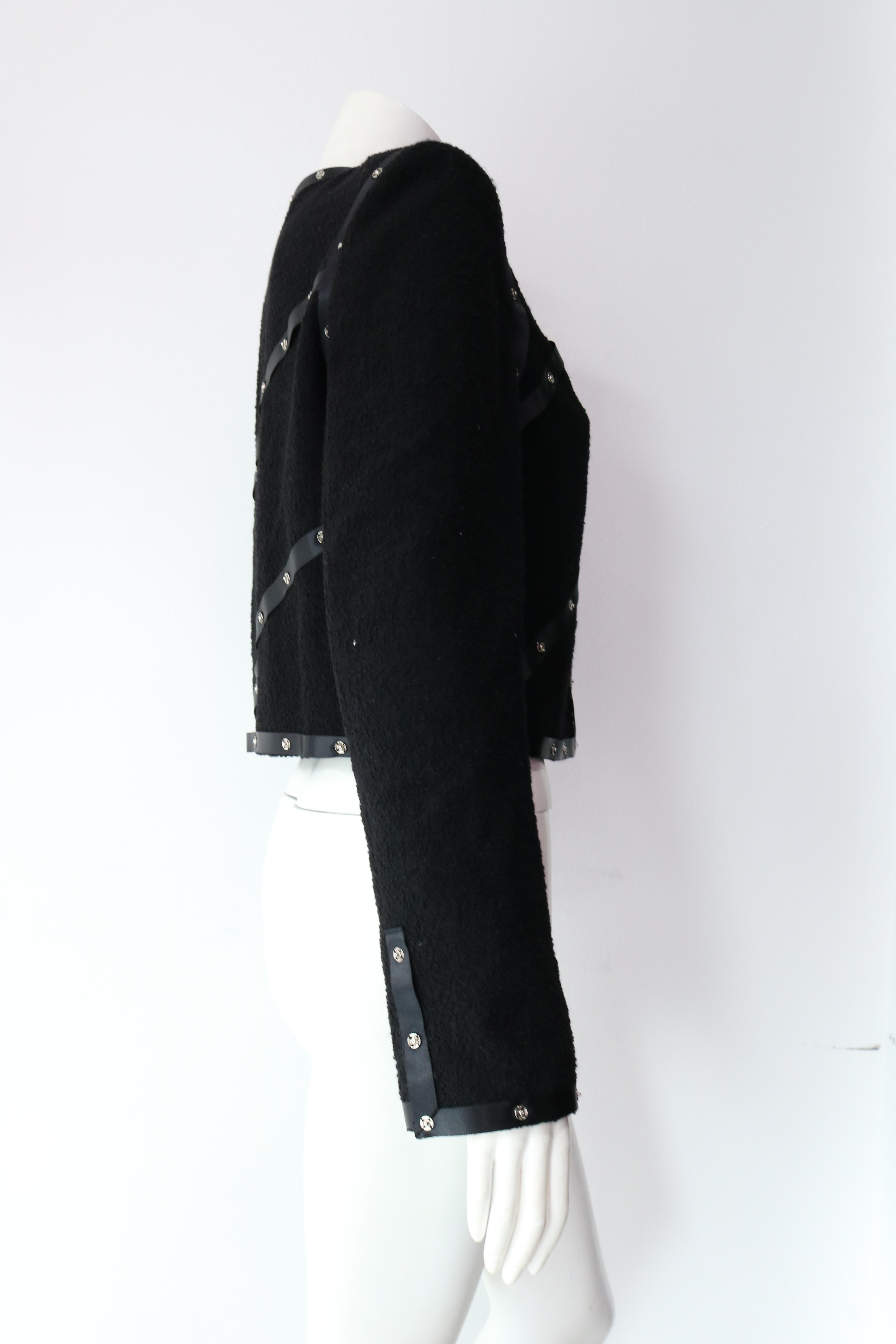 Chanel Black Embellished Jacket  with silver grommets Size M FALL 2003 4