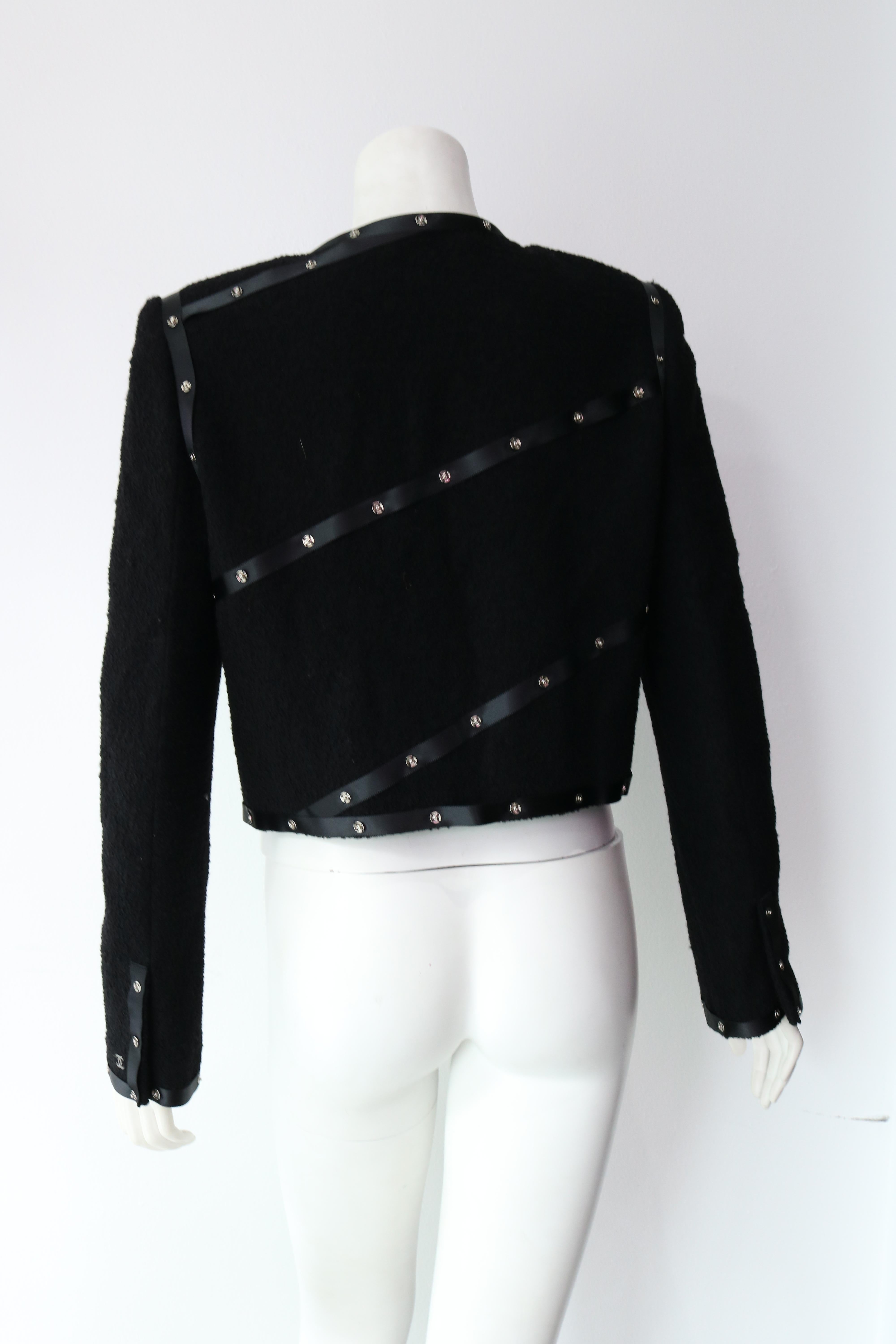 Chanel Black Embellished Jacket  with silver grommets Size M FALL 2003 5