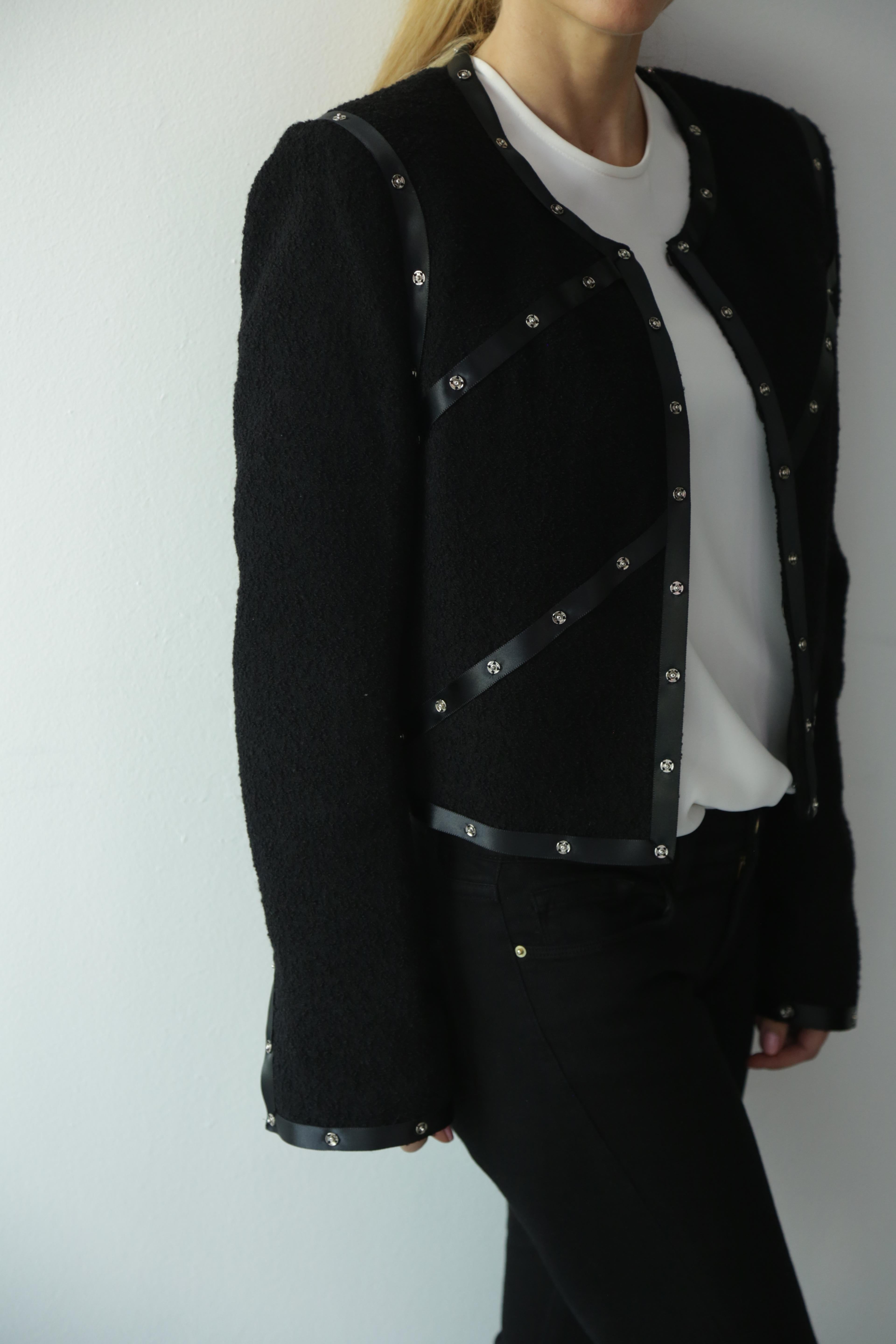 Chanel Black Embellished Jacket  with silver grommets Size M FALL 2003 1
